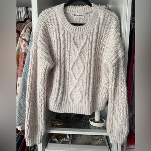 No Boundaries Cropped Cream Cable Knit Sweater